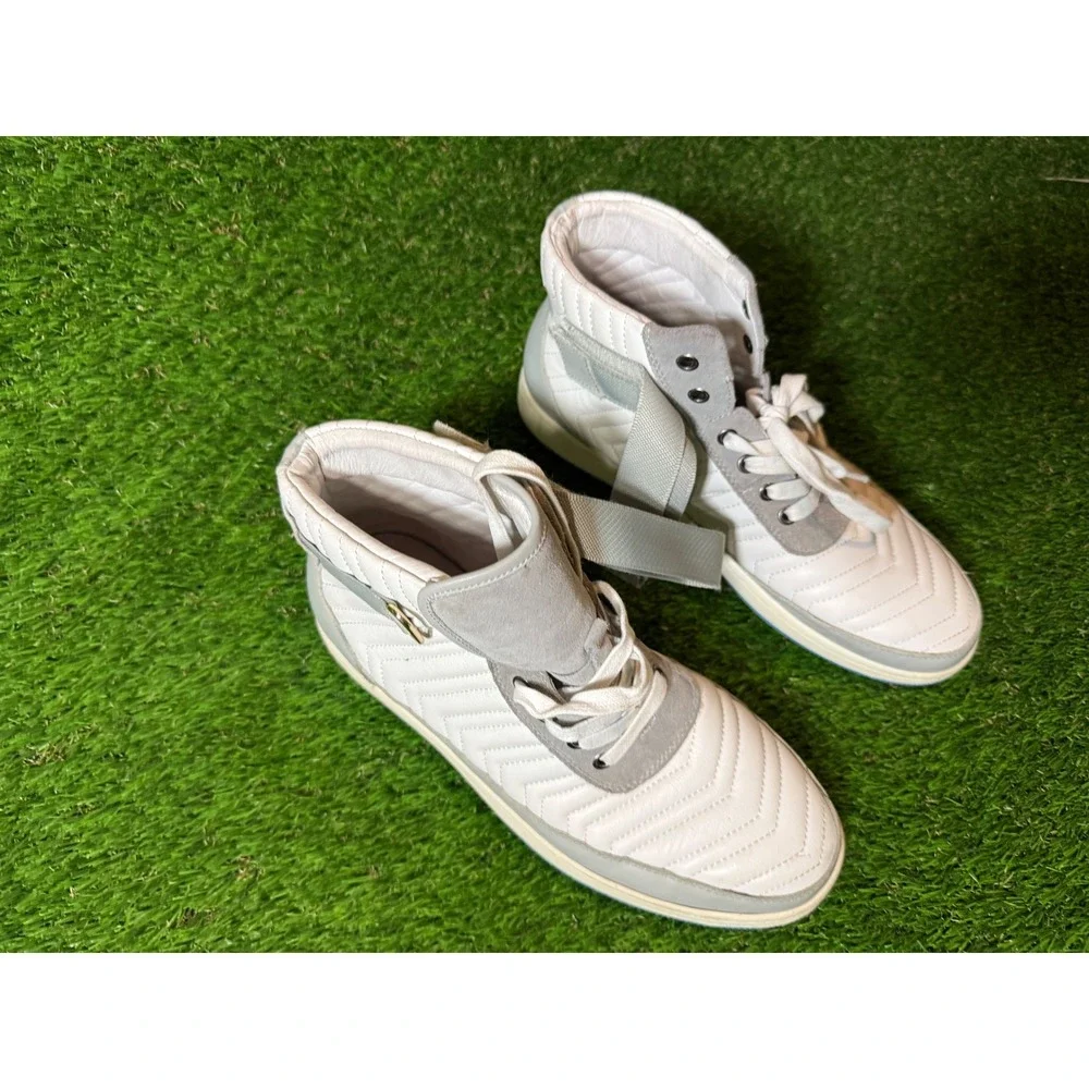Marc Nolan High Top Quilted Leather Sneakers‎ White Grey Lace Up Mens Size